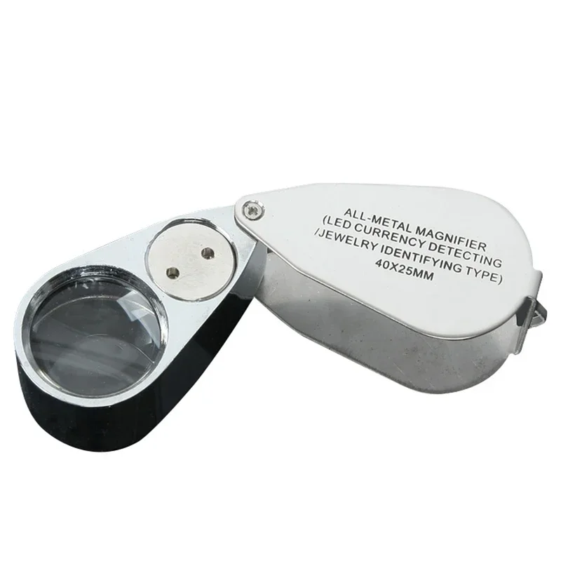 40X Metal Magnifying Glass With LED Lights Folding Magnifier For Identification Antique Stamps Jewelry Diamond Lupas jewelry magnifier jewelry magnifying glass magnifying glass