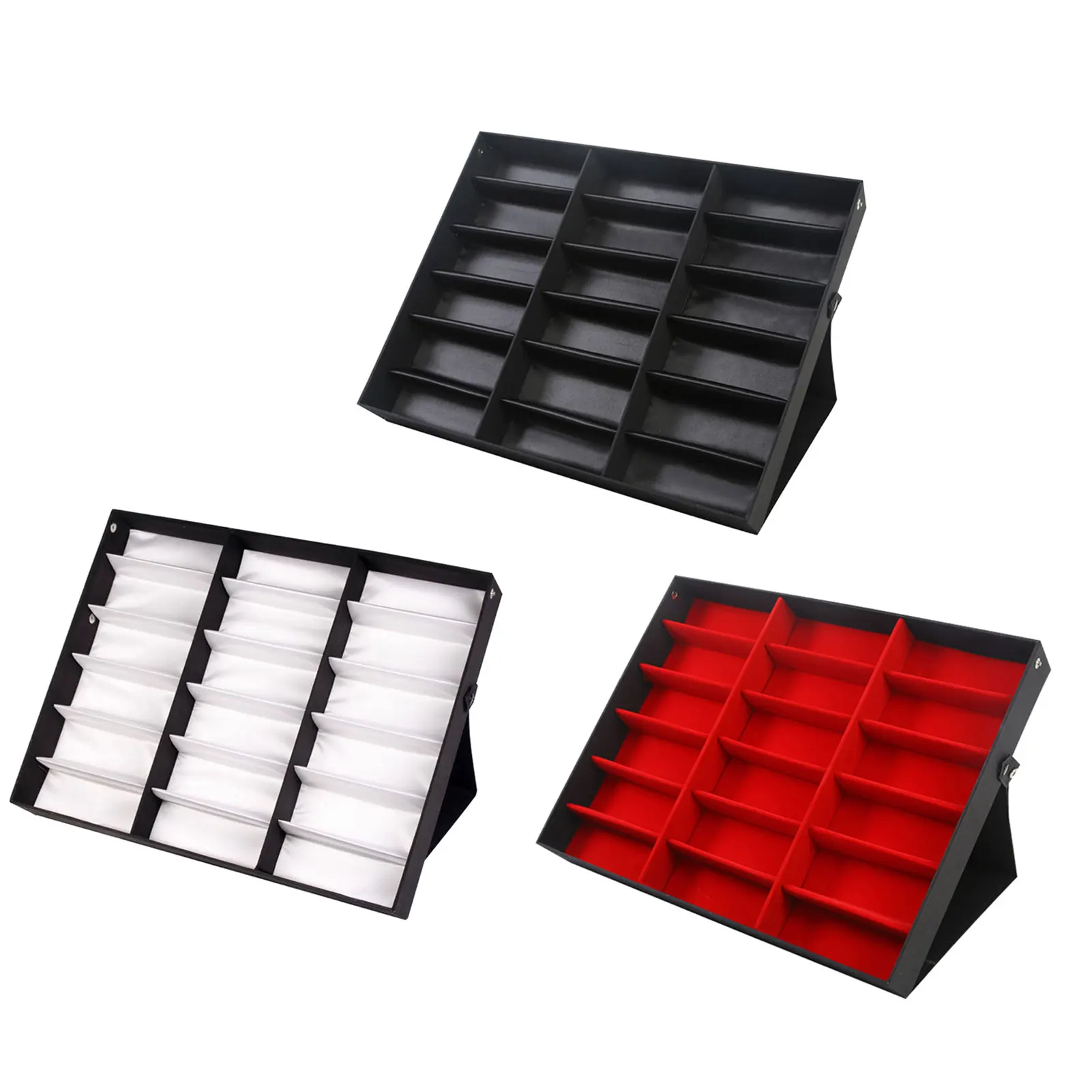 

18 Grids Eyeglass Display Box Showcase Sunglasses Box Case Tray Display Flannel Stand Rack for Women Men