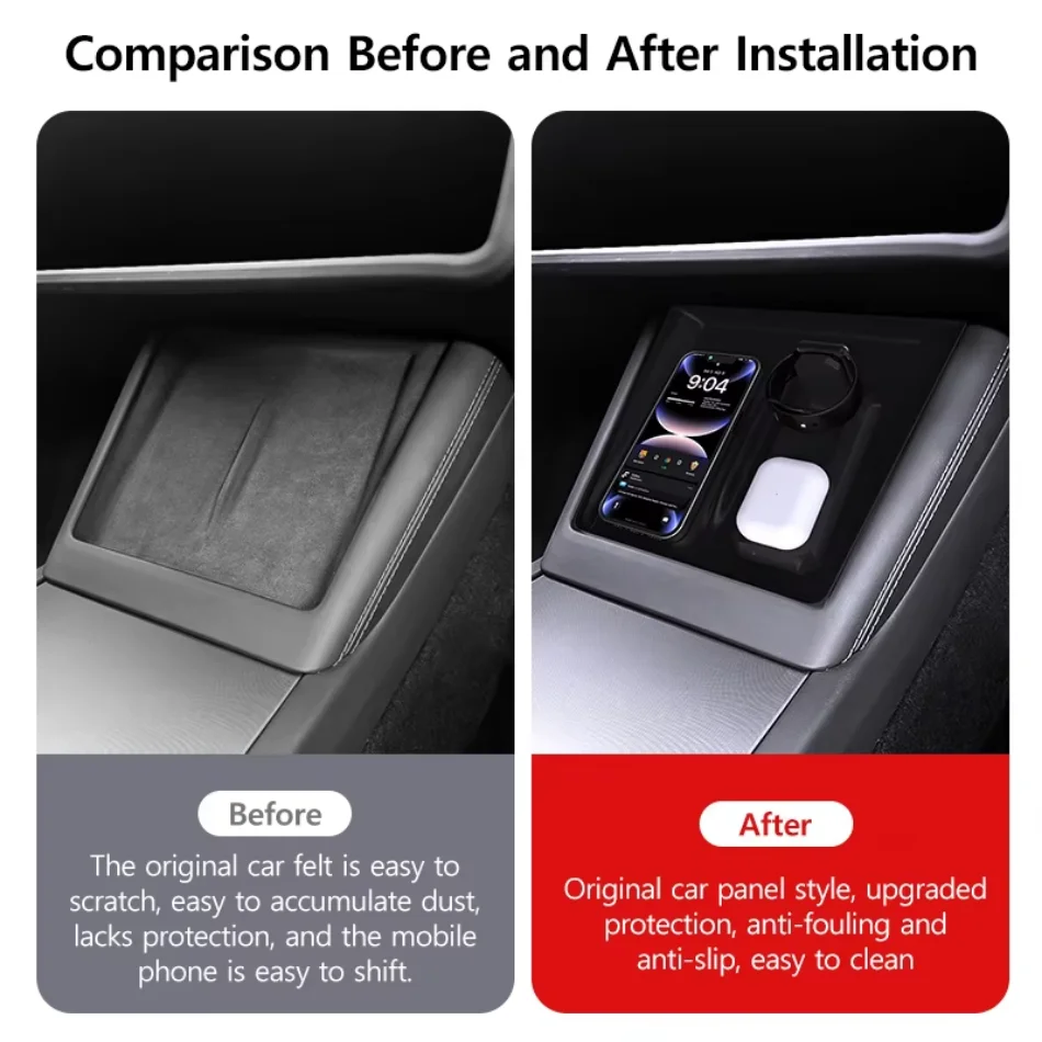 Center Console Wireless Charging Silicone Pad for Tesla Model Y-Model 3 -3 Rechargeable Mobile Phone Watch