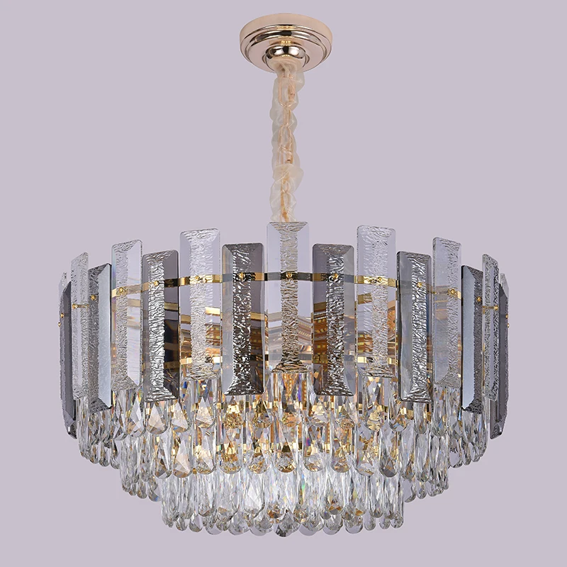 

Modern Luxury Clear&Grey Crystal Ceiling Chandelier For Living Room Bedroom Model Room Villa Duplex Floor Home Decor Lamp