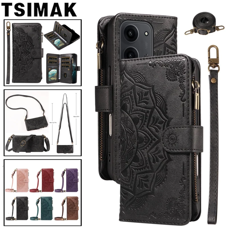 Zipper Leather Flip Phone Case with 9-Card Wallet Cover