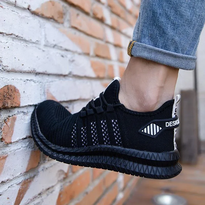 Outdoor Men Sneakers Breathable Work Steel Toe Safety Shoes Comfortable Lightweight Safety Boots Men's Sports Shoes Size 36-48