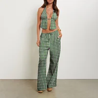 Pantalon à rayures et dos nu pour femme, tenue d'été à la mode, col licou, pantalon à jambes larges, ensemble de vêtements 2 pièces 6