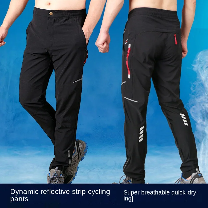 Summer Breathable Elastic Cycling Pants for Men Quick Dry Riding Pants Man Thin Sports Reflective Strip Fishing