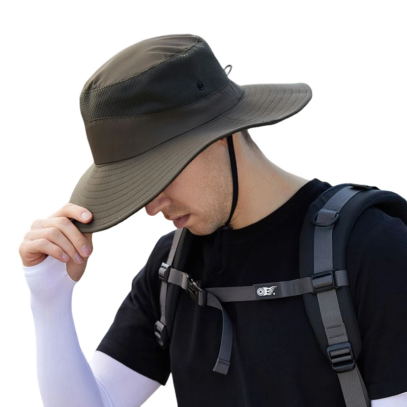 Summer Men Sun Hat Outdoor UV Protection Wide Brim Panama Safari Hunting Hiking Hat Mountaineering Fishing Sunshade Caps 2