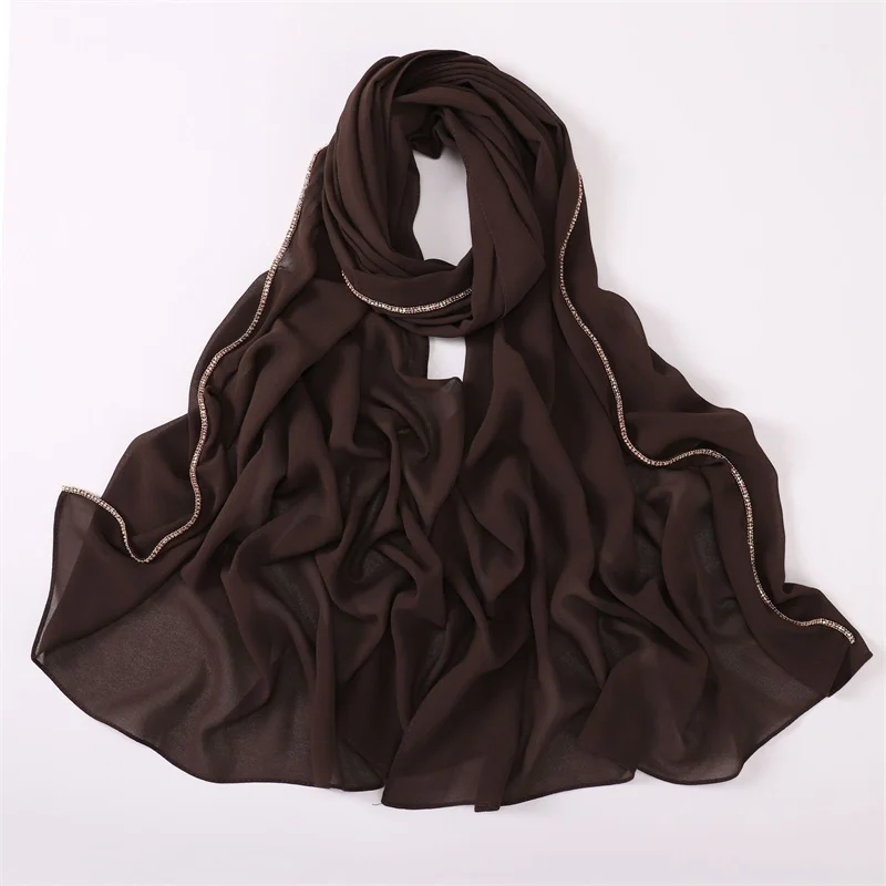 Metall Bronze Schmuck Kette Blase Chiffon Hijab Schals Hohe Qualität Bling Bling Wrap Strand Bufandas Ramadan Islamischen Muslimischen Sjaal – Detail 9
