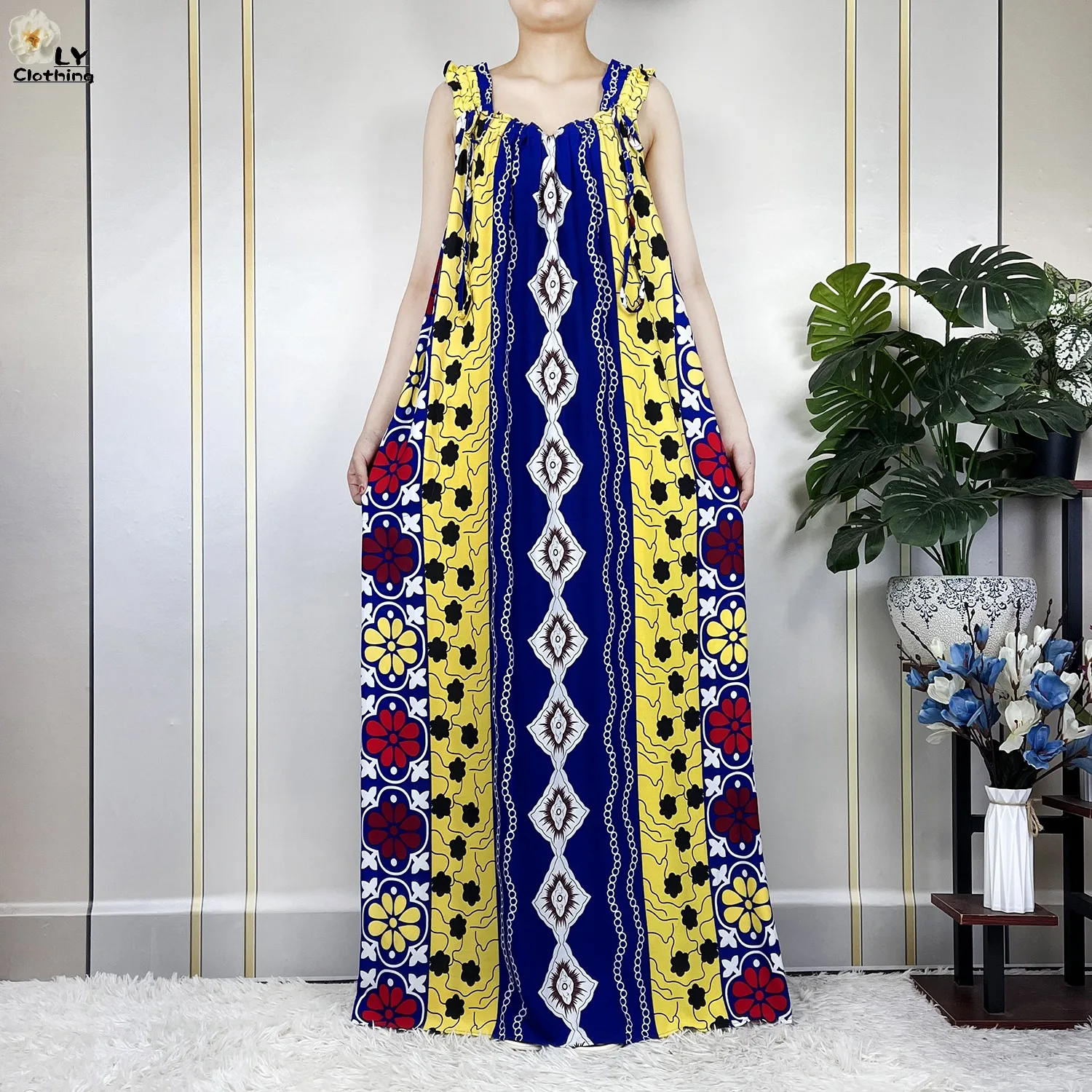 2023 New Dubai Women Cotton Sleeveless Dress African Dashiki Maxi Elegant Lady Robe Summer Loose Kaftan Islam Dress With Scarfs