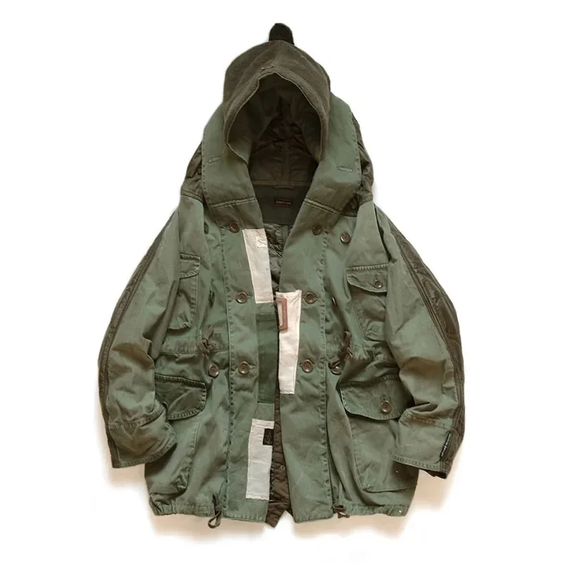 

23AW KAPITAL Hirata and Hiroshi Casual Batik Wash Hooded Patchwork Cotton Jacket for Men New Arrival Parka Coat