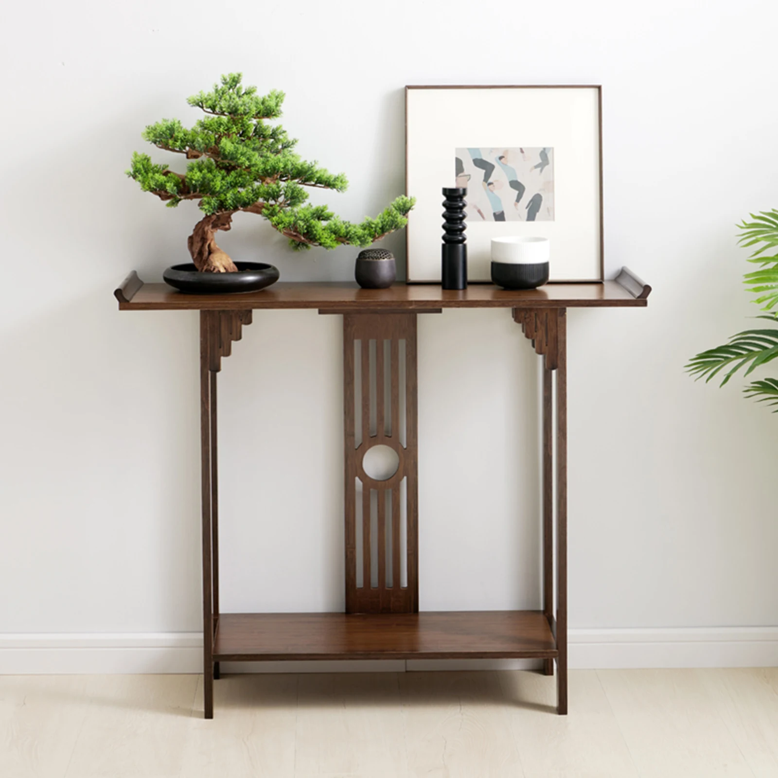 CNCEST Wood Console Table 2-Tier Narrow Entrywaty Table Long Sofa Long Accent End Sideboard