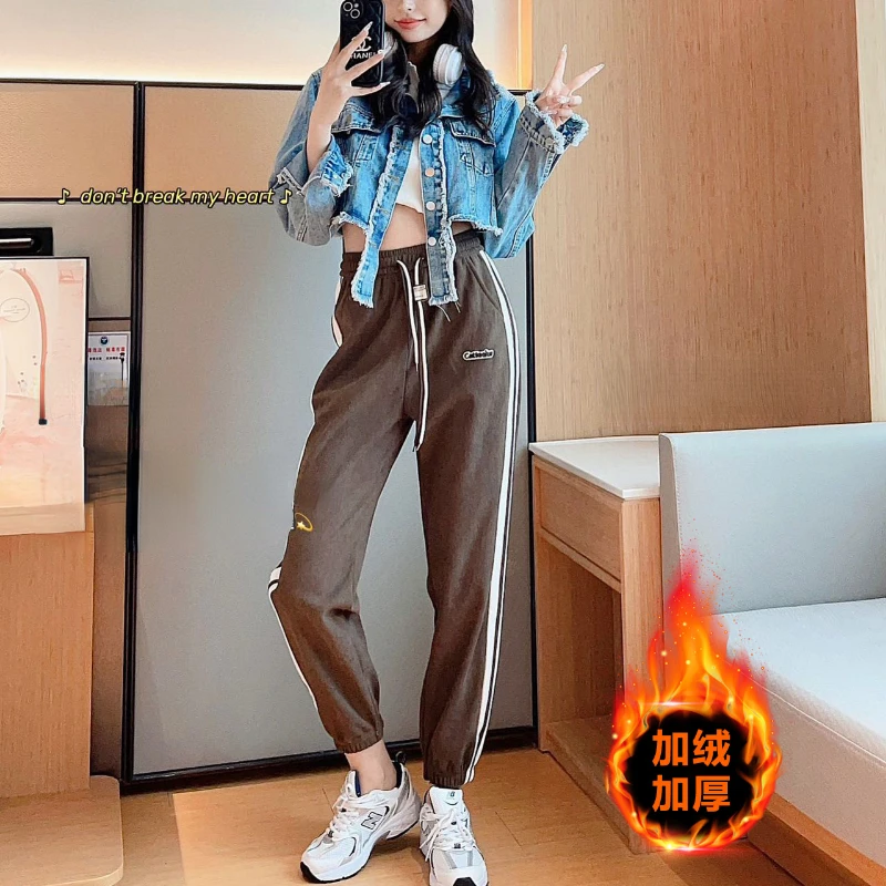Fleece Pants Autumn Winter Joggers Women Sweatpants Y2k Vintage Hip Hop Streetwear Loose Sports Trouser Korean Baggy Pants