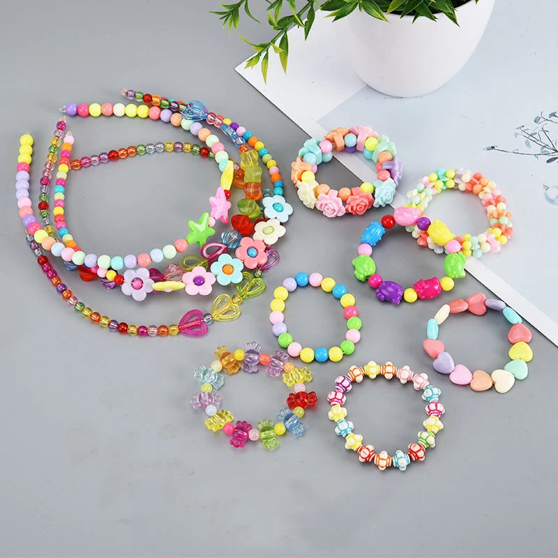 Children Beads Plum Blossom Box Set DIY Handmade Bead Toy Necklace Building  Kit Girl Weaving Bracelet Jewelry Making Toy Gift