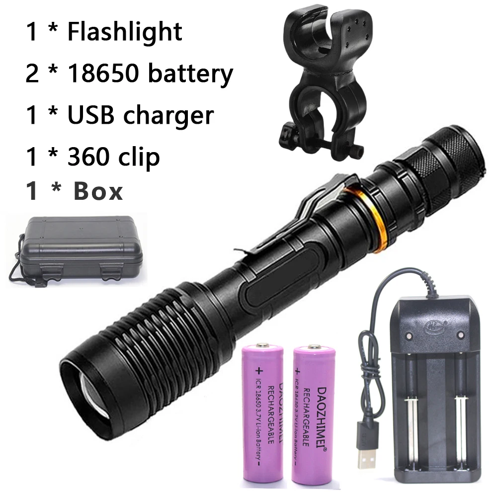 Lampe Torche LED CREE Ultra Puissante, 2000 Lumens Tactique Militaire Lampe de Poche, Étanche