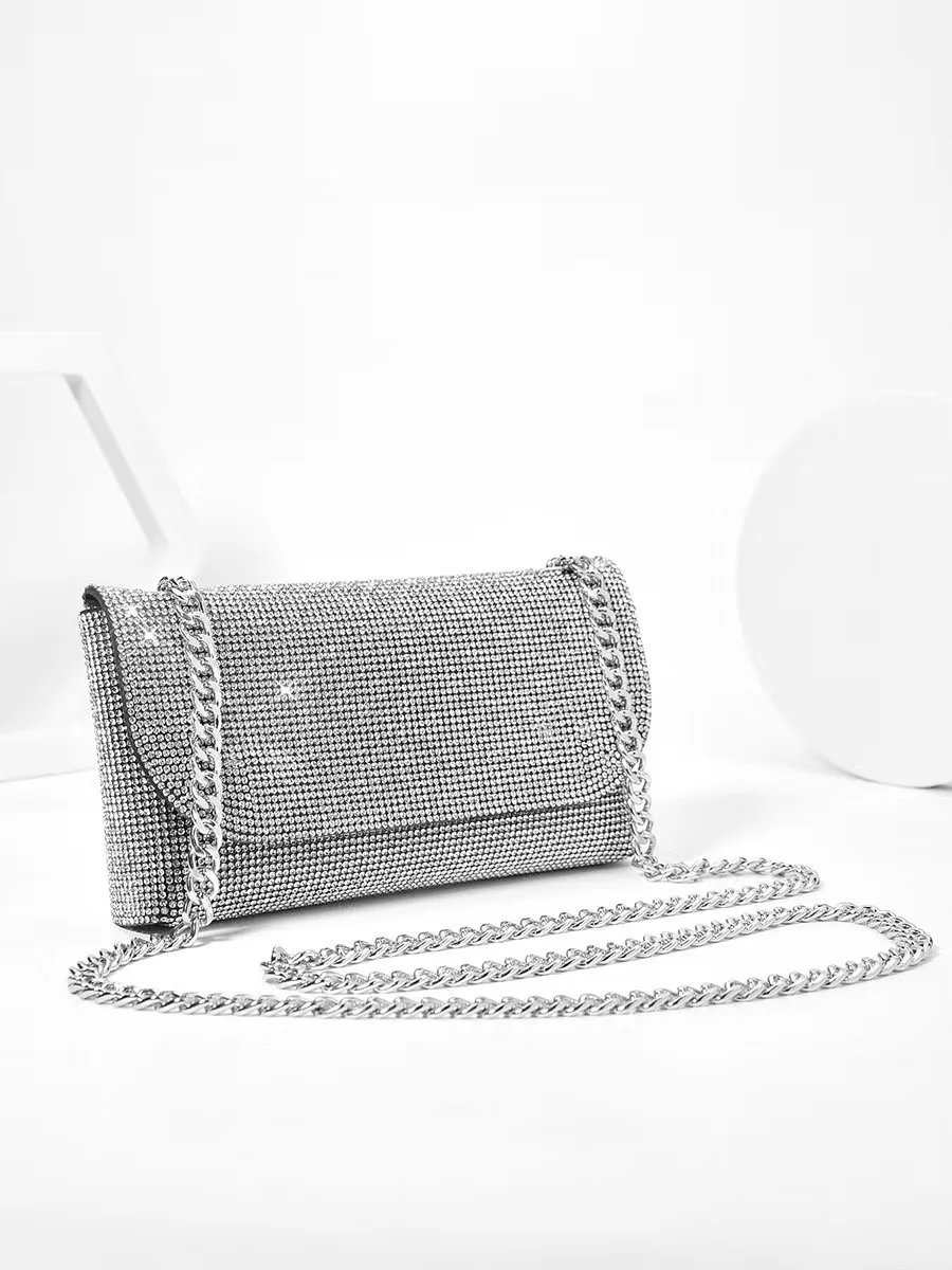 Mini Rhinestone Decor Chain Square Bag Fashion