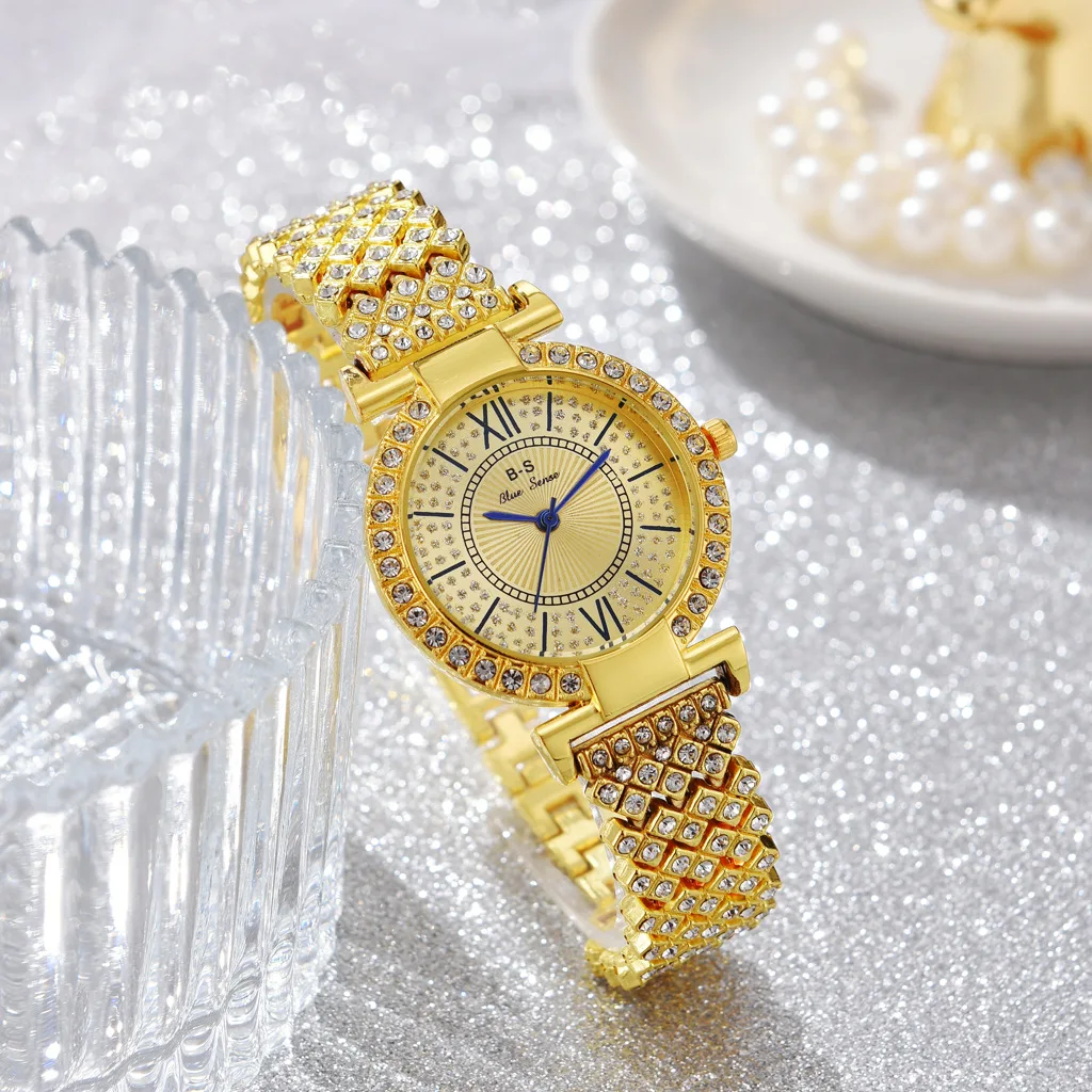 2022 Luxury Bracelet Watches Set For Women Fashion Rhinestones Quartz Clock Ladies Stainless Steel Wrist Watch Zegarek Damski