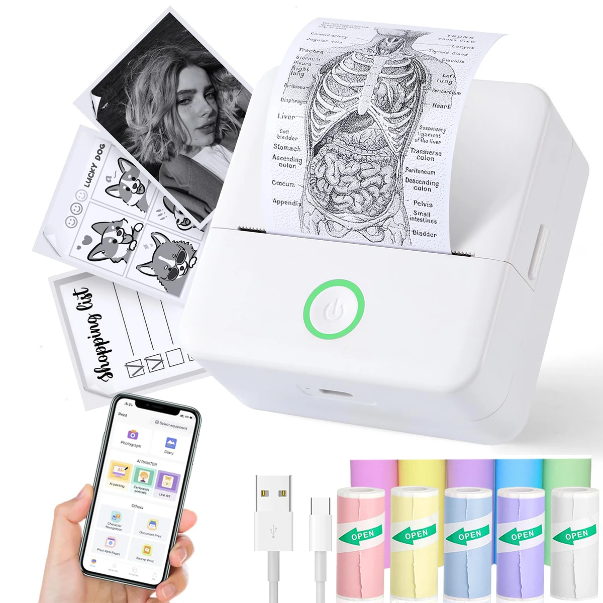 Portable Sticker Printer, Thermal Pocket-Style with APP Control & Multiple Templates (Standard Set: Printing Machine
