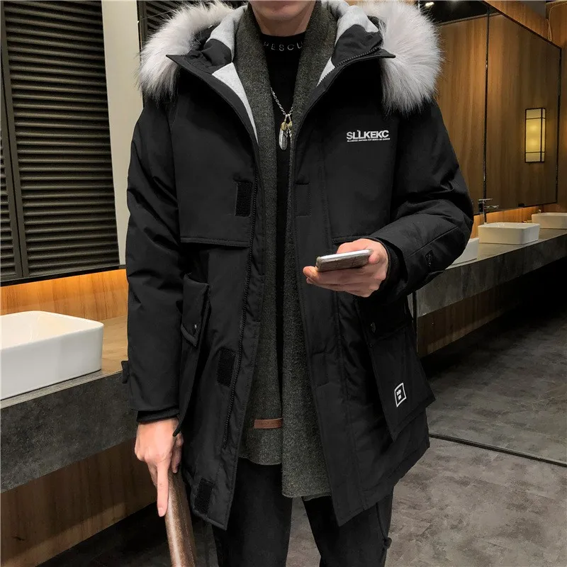 

Winter Parker Coat Men's Warm New Coat Men's Autumn Thick Jacket Men's Large Fur Collar Fashion Mid length Coat