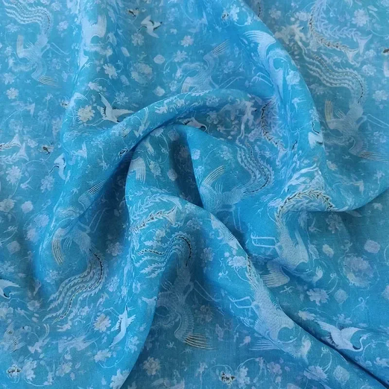 50X140cm Ramie Dyeing Fabric Qing Emperor Autumn Flower Clothing Fabric