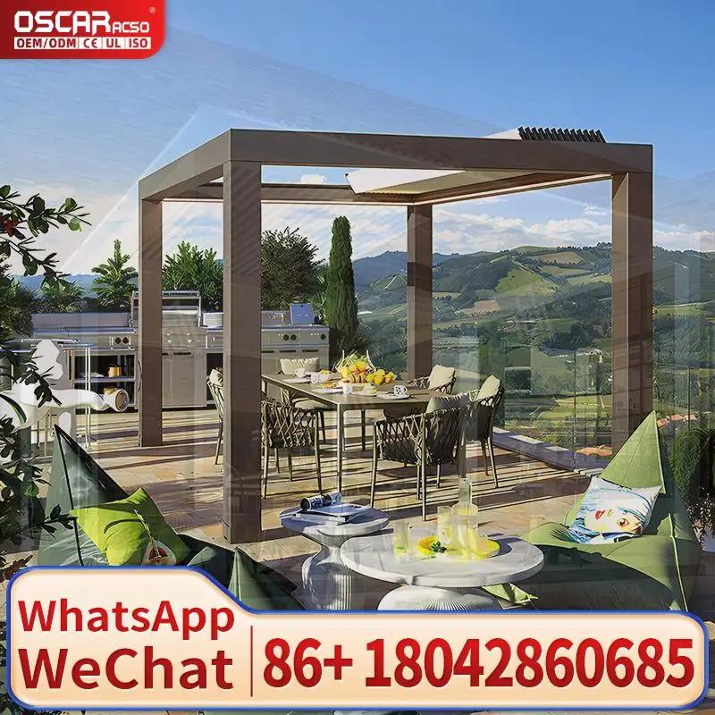 Two product functions: Waterproof & Louver Roof; Two product creative words: Outdoor Gazebo & Garden Bioclimatic; Two product ap