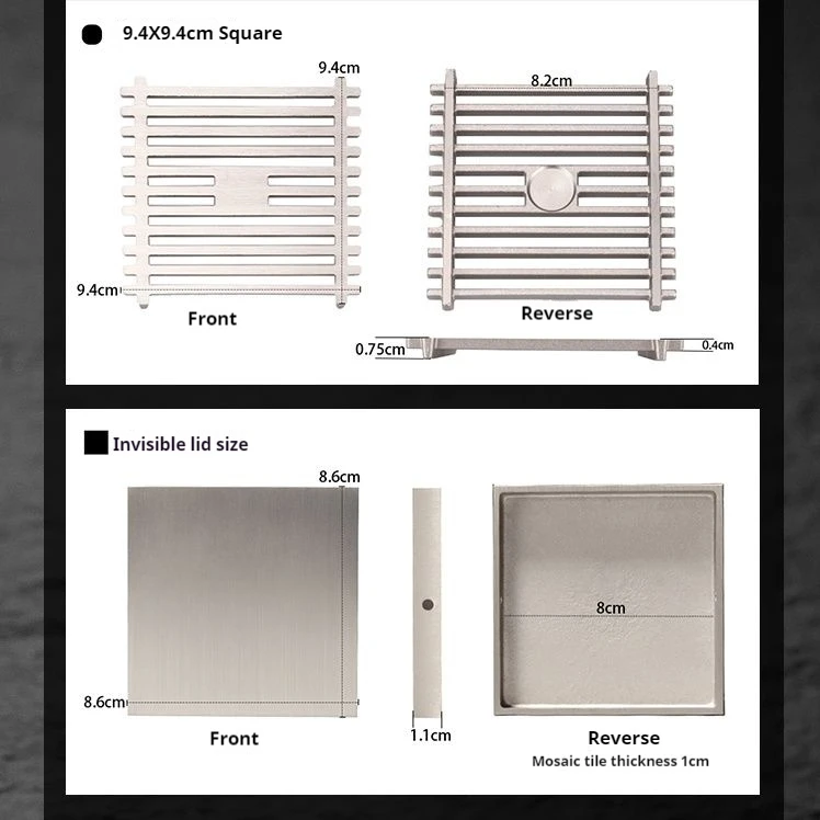 Floor Drain Cover Round Square Strip Invisible Washing Machine Brass Floor Drain Modification