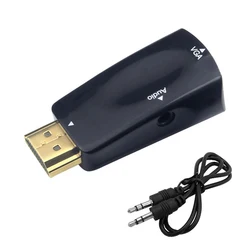 HDMI to VGA Cable Converter with 3.5mm Audio Jack - HD 1080P Adapter (Black)