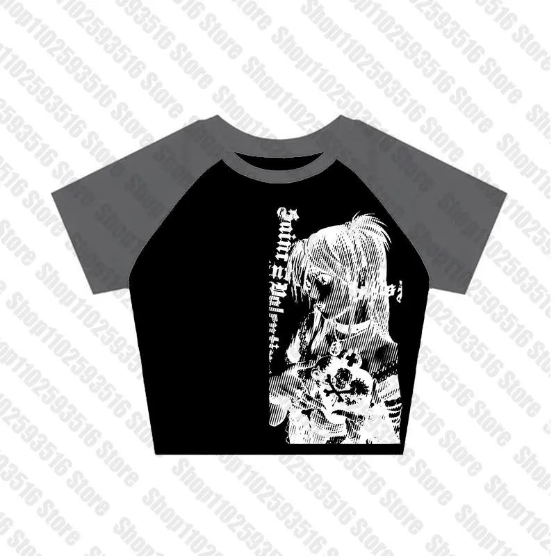 喘E-126 archive キャップ 平成 y2k グランジ お兄系 V系 Y2k anime Streetwear O-neck 90s Text Printing Tops Women