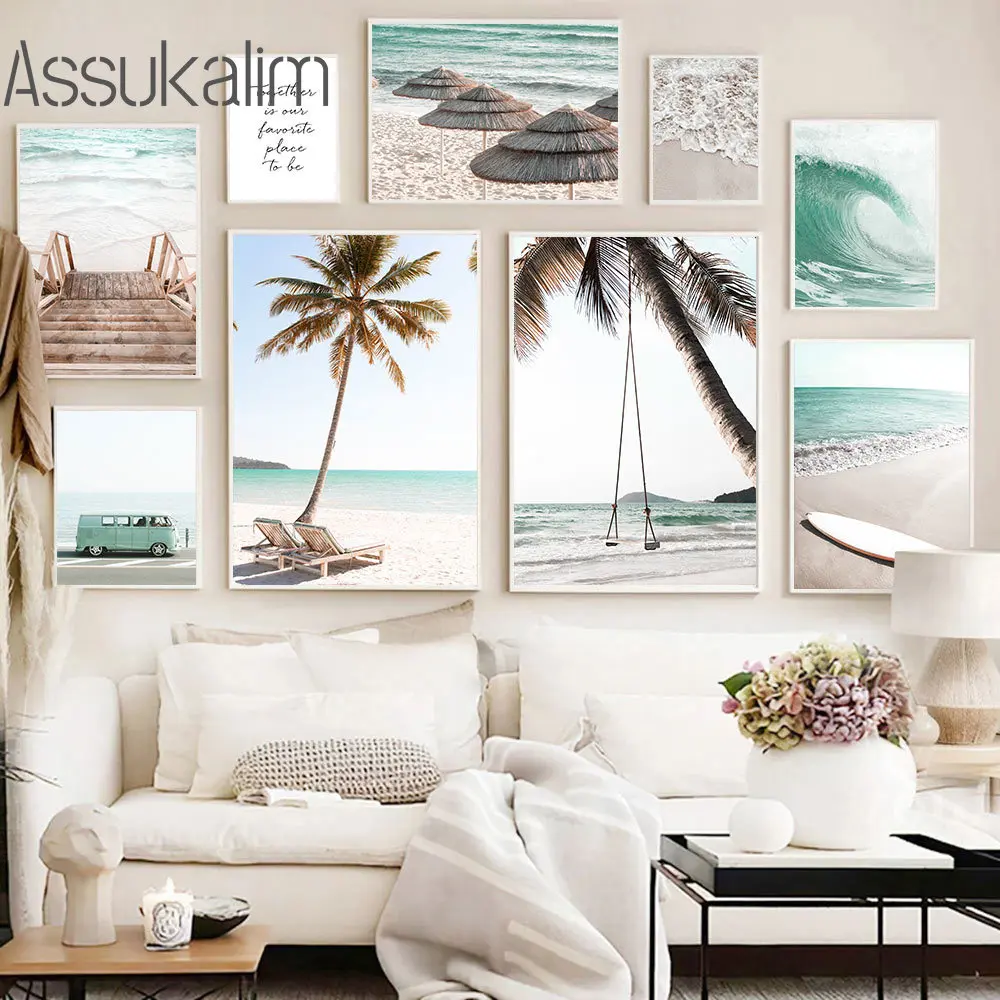 Beach Print Pictures Palm Art Prints Bridge Wall Poster Tavola Da Surf Wave Canvas Poster Palm Wall Art Nordic Poster Home Decor