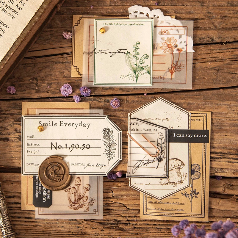 

30Sheets Memo Book Plant Collage scrapbooking Material Notebooks Pad Manual literary Writing label Notes 111*66MM