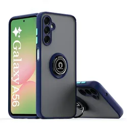 Matte Finish Phone Case with Magnetic Ring Holder and Enhanced Protection - Galaxy A37 (Dark Blue)
