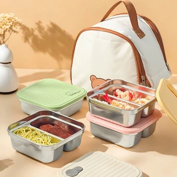 WORTHBUY 304 Stainless Steel Lunch Box For Kids Picnic School Office Portable Square Large Capacity Leak-proof Food Container