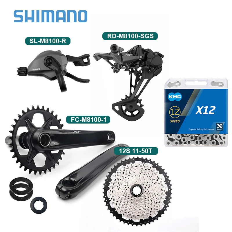 

SHIMANO DEORE XT M8100 Groupset 34T 170MM Crankset 11-46/50/52T MS 10-50T/52T Cassette M8100 Gear Shift+RD X12 Chain MTB 12V kit