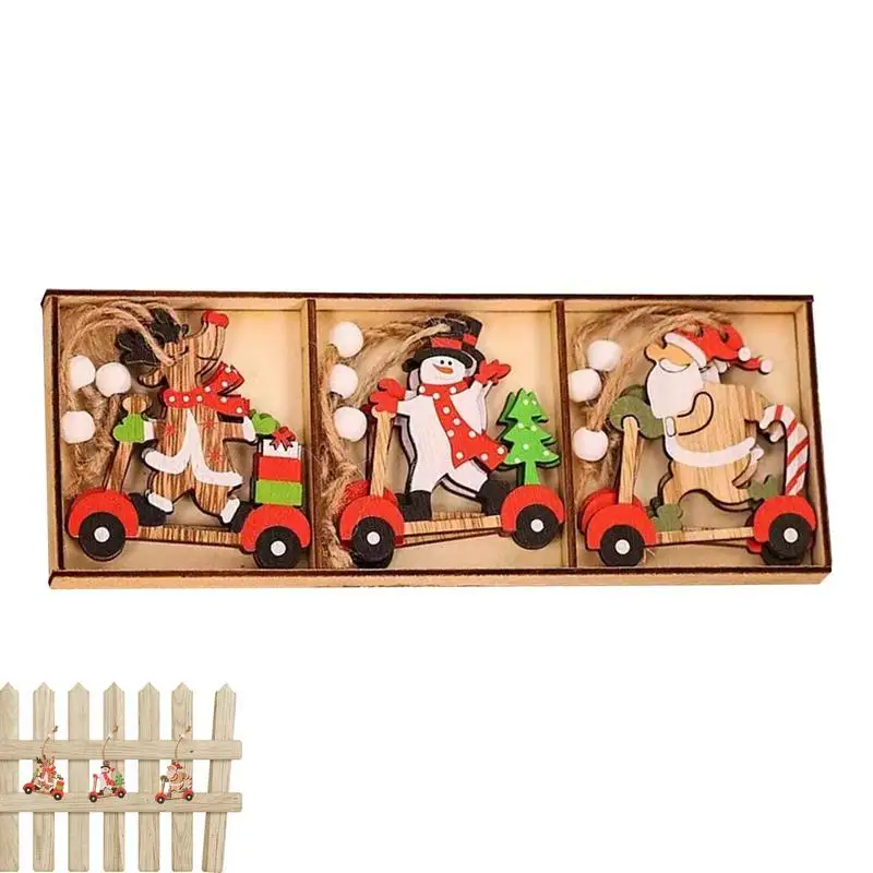 

Christmas Car Wooden Pendants Christmas Tree Hanging Ornaments Christmas Decorations For Home Kids Gift Creative Decor 9pcs/box
