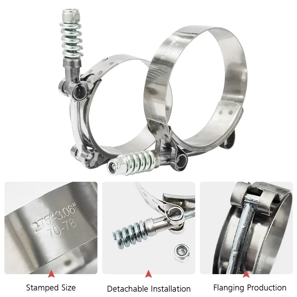 1Pcs T-Bolt Clamp Stainless Steel Turbo Exhaust Intercooler Silicone Coupler Hose Clamps 2.25" 2.5" 2.75" 3.0" 3.25" 3.5" 4.0"
