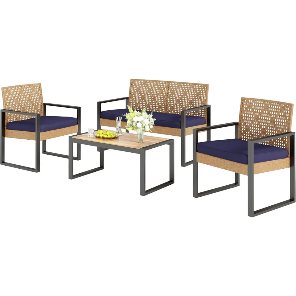 Sophia William 4 Piece Rattan Patio Conversation Set