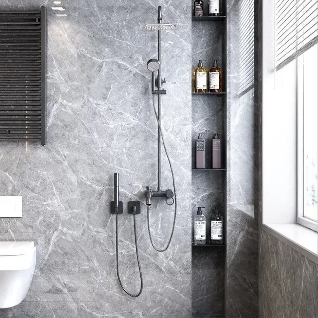 วอลล์เปเปอร์ม้วน 10 เมตรกันน้ําแม่พิมพ์สติกเกอร์ห้องน้ําห้องครัว Renovation Marble Self-กาวตกแต่งบ้าน 1