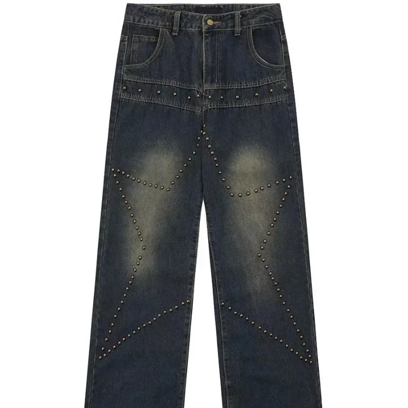 QWEEK Star Girls Y2k Grunge Jeans Oversized Streetwear Baddies Gothic Denim Pants Women Vintage Korean Fashion Wide Leg Trousers