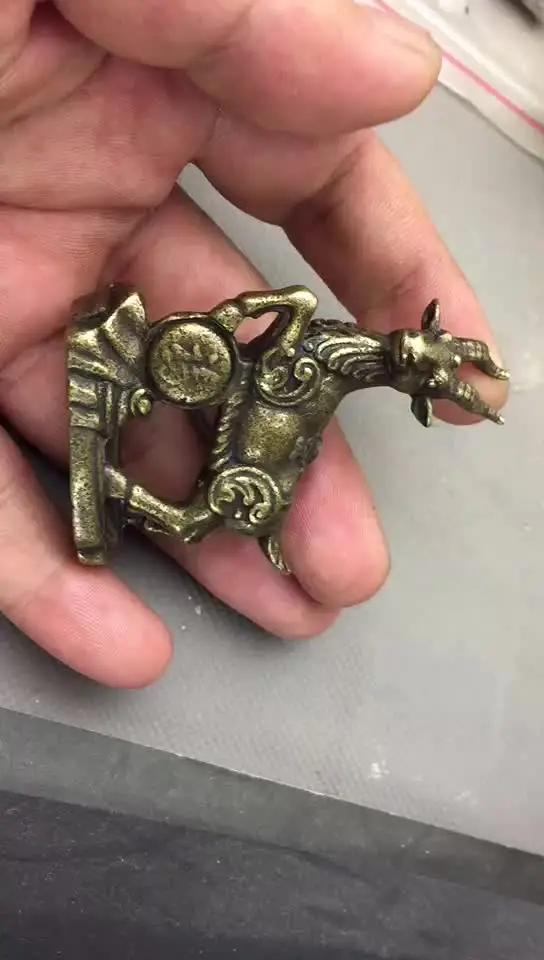 Vintage Copper Feng Shui Coins Goat Statue Desktop Ornament Home