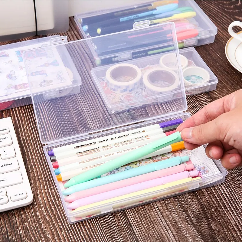 Transparent Desktop Stationery Stickers Plastic Storage Box Organizer Container Art Tool Case Craft Desktop School Supplies desktop storage box stationery organizer stationery storage box