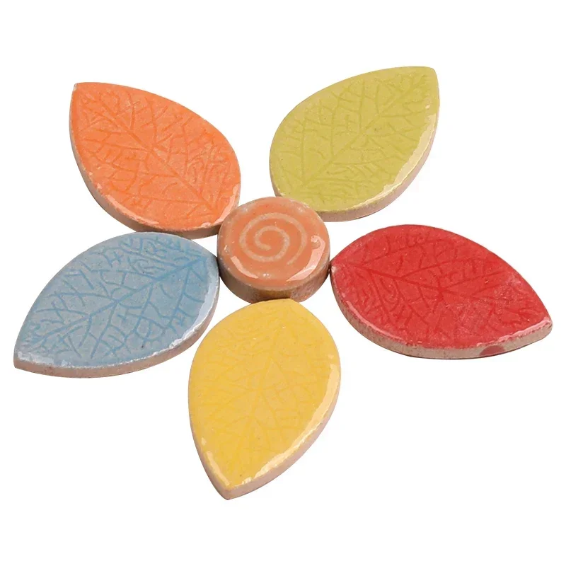 diy mosaic supplies 80g/2.82oz Leaf Shape Porcelain Mosaic Tiles Heart/Butterfly/Flower/Round Ceramic Mosaic Stone DIY Crafts Materials Multi Color