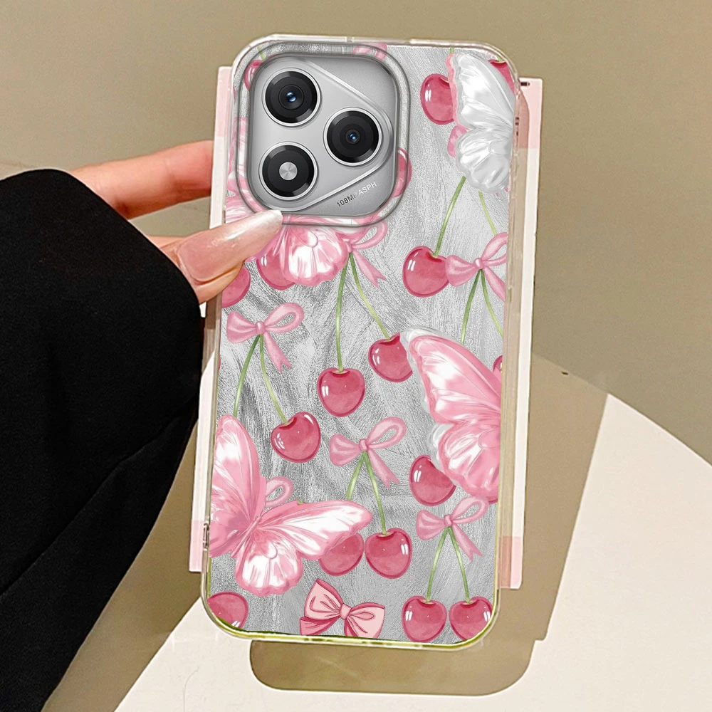 Pink Fruit Cherry Butterfly Feather Texture Phone Case Cover