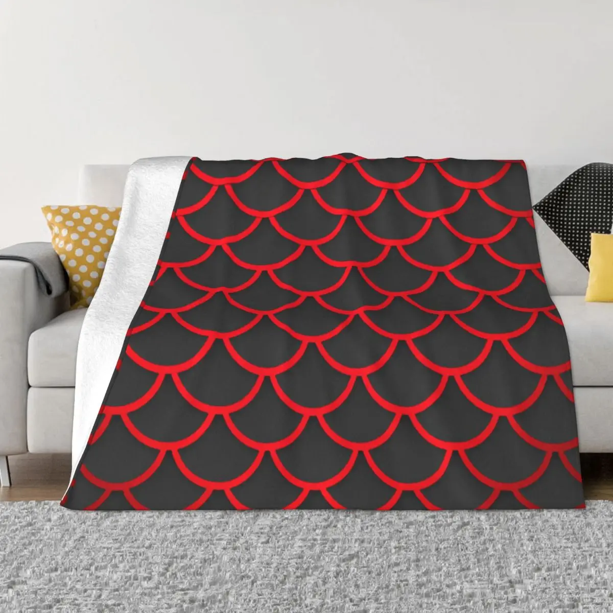 

Ultra-Soft Fleece Red Fish Scales Throw Blanket Warm Flannel Mermaid Blankets for Bedroom Home Couch Bedspreads
