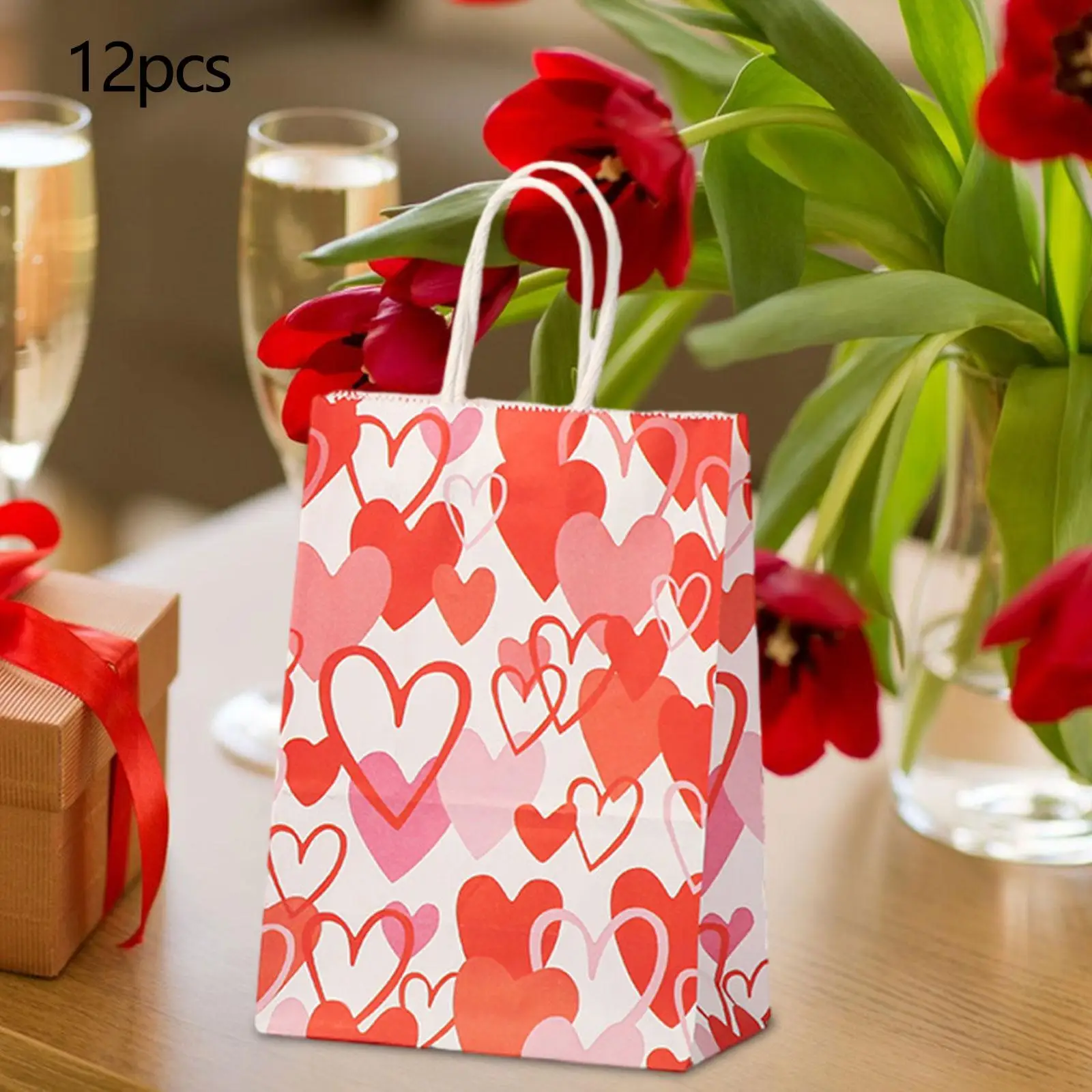 12pcs Valentine`s Day Gift Bags Favor Bags Reusable New Year Retail Bags Tote