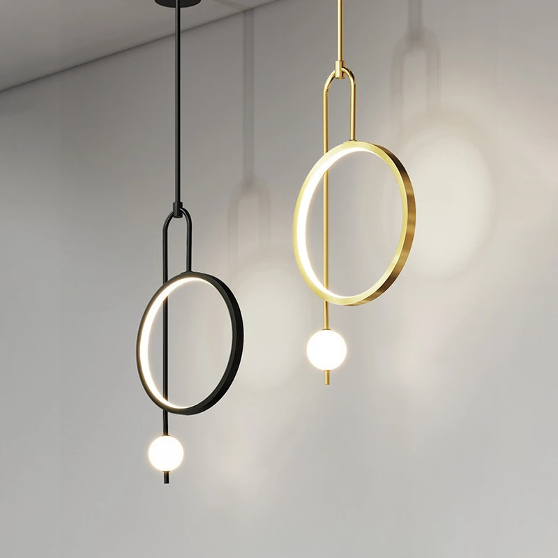 

Modern LED Round Ring Pendant Lights Bedroom Home Decor Gold Hanging Lamp Indoor Pendant Lighting Kitchen Restaurant Background
