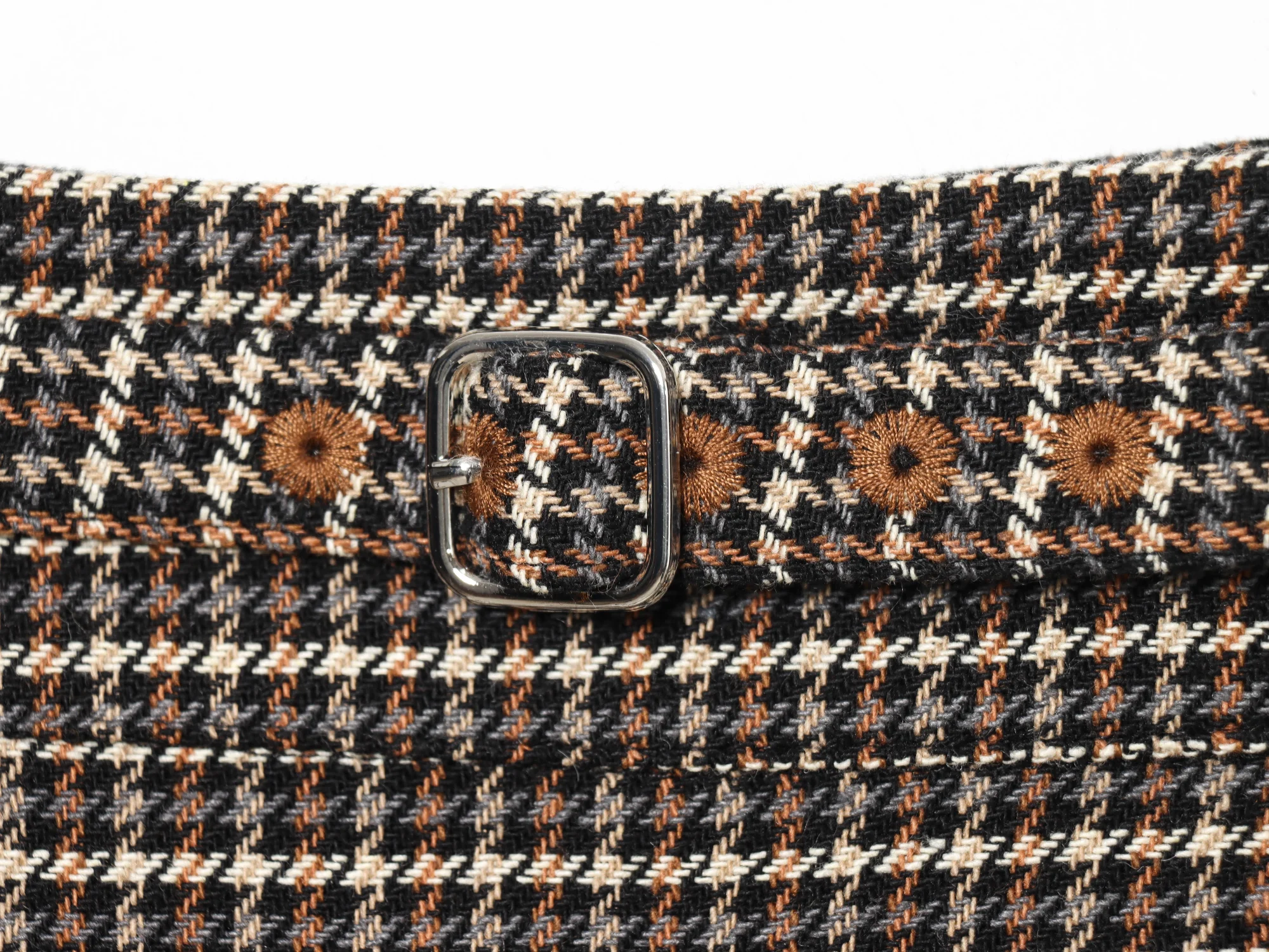 KONDALA Herbst Trendy Vintage Plaid Culottes Set Frauen Elegante Zipper Jacke, Gürtel Mini Röcke Shorts 2026 Frühling Casual Jacke Set – Detail 13
