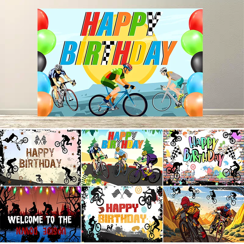자전거 테마 생일 배경막 자전거 스포츠 사진 배경 사이클링 파티 장식 배너 청소년 어린이 소년 용품 소품