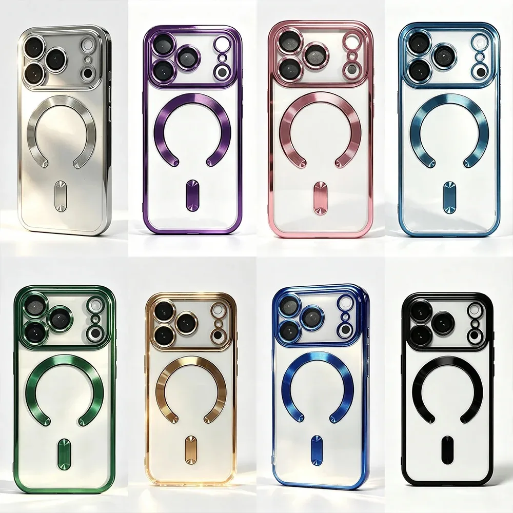 Elegant Orange Magnetic Clear Case with Wireless Charging Compatibility - Stylish Plating Soft Business Cover