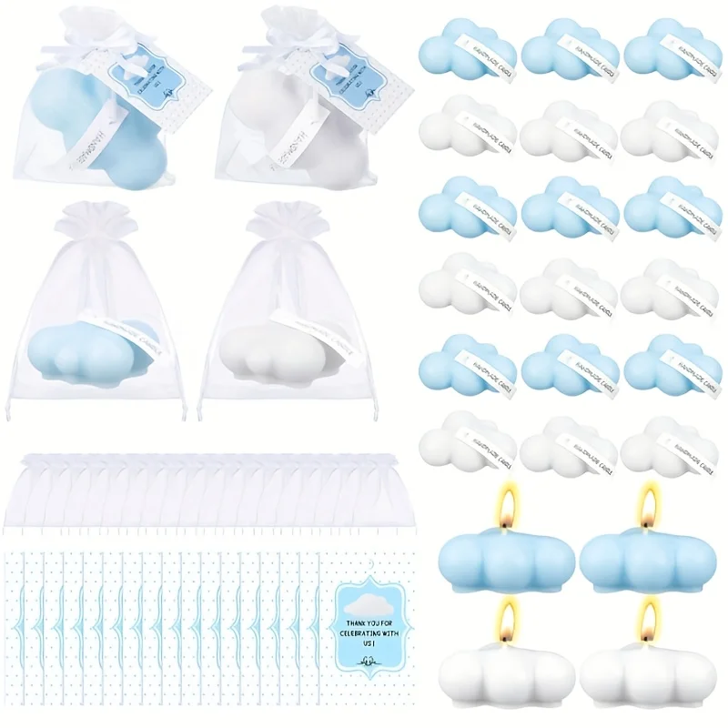 10 مجموعات من الشموع على شكل سحابة لحفلات استقبال المولود الجديد للضيوف، هدايا وحفلات استقبال المولود الجديد والديكور (5 قطع بيضاء و5 قطع زرقاء)