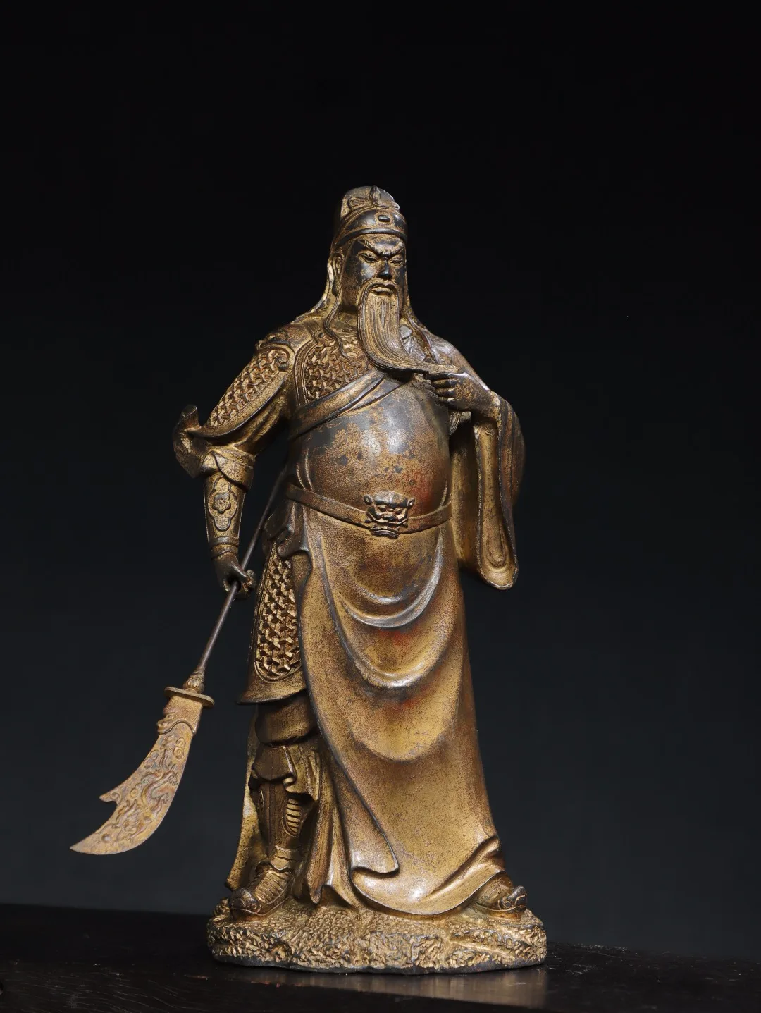 

Коллекция тибетских храмов 16 дюймов, старинная бронза, грязь циннабара, золото статуя Гуань Гун sangharama bodhisattva, поклонение в зале, городской дом