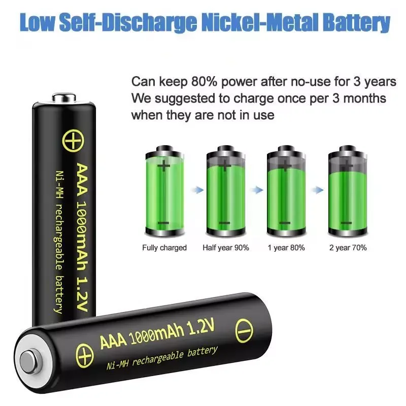 4pcs AAA Battery 1.2V Rechargeable Batteries 1000mAh 3A Replacement Ni