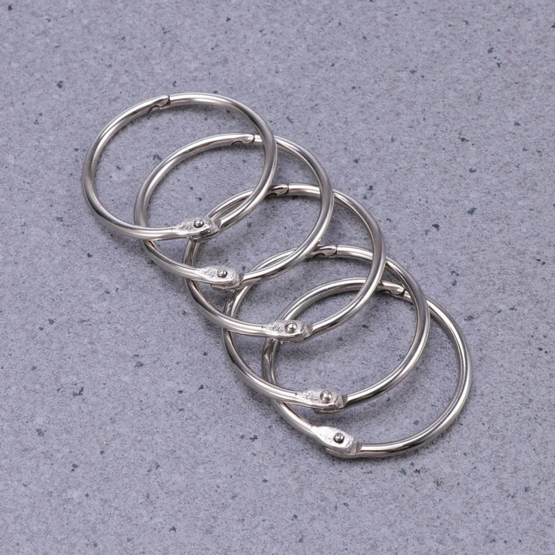 10Pcs Silver Metal Loose Leaf Binder Rings Book Rings Keychain Flash Cards Holder Scrapbook Clip Photo File Office
