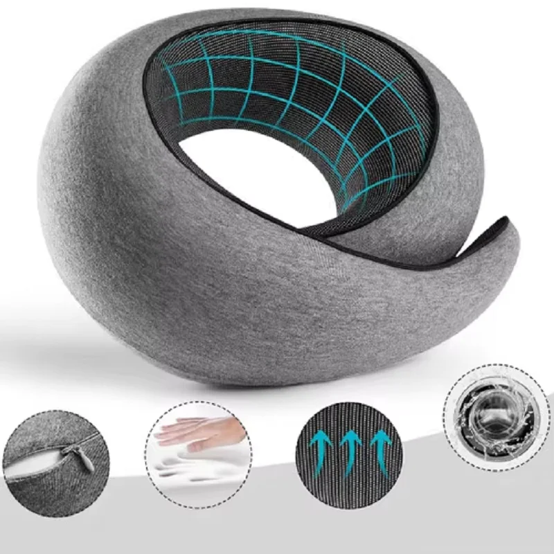 Memory Foam Travel Neck Pillow U-shaped Pillow Snail Style Travel Neck Support Portable Adjustable Soft Noon Break Sleep Pillows
